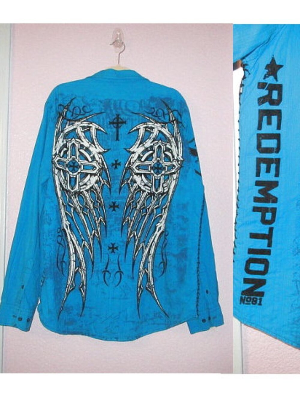 Vtg Y2k Raw State Redemption Shirt Mens XXL Button Velvet Goth Grunge Rockabilly